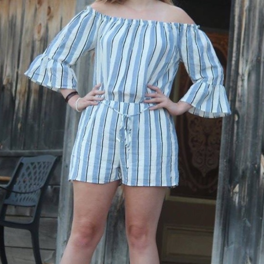 Striped off the shoulder romper